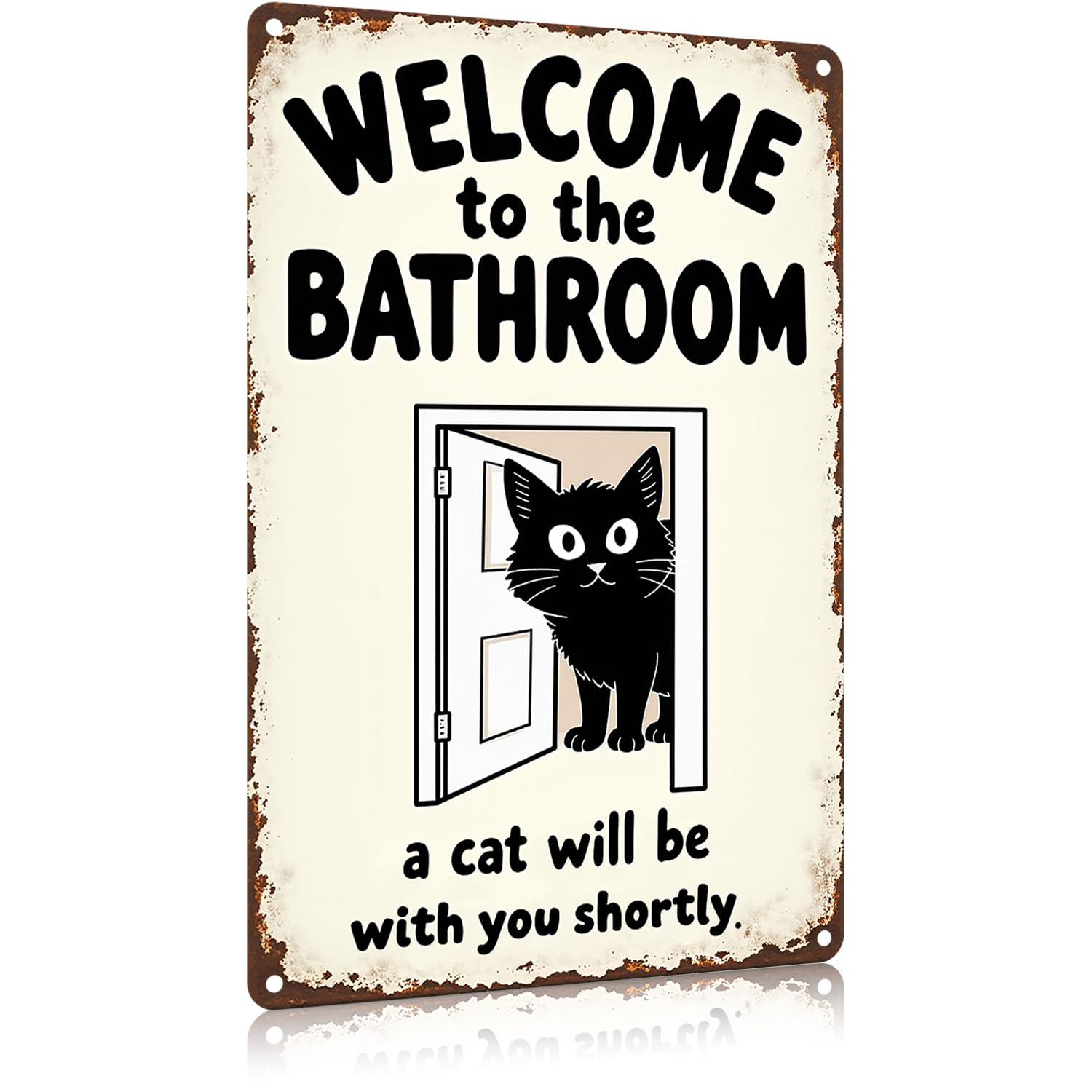 Funnysign Cat Lovers Gifts Welcome To The Bathroom A Cat Will Be with You Tin Sign for Bathroom Toilet Decor 8 X 12 Inch(9827)