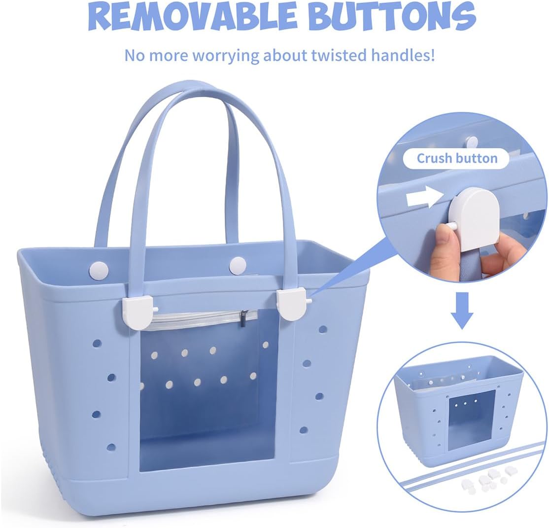 Beach Bag Rubber Tote Bag with Visual Window, X Large Waterproof Travel Bag Washable Handbag for Sports Beach Pool