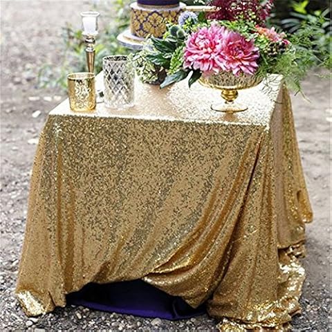 TRLYC Gold Sequin Table Cloth - 120 cm x 180 cm Sparkly Tablecloth for Birthday Christmas Wedding Cover