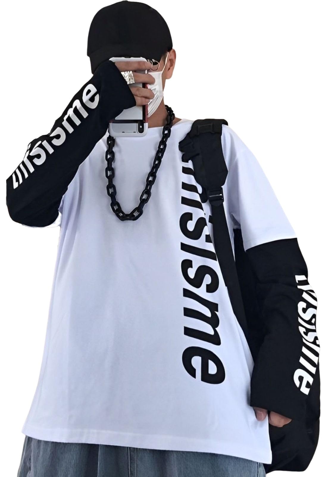 [aspersio] [アスペルシオ] 重ね着風 ロングスリーブ 袖ロゴ 英文字 プリント オシャレ カッコイイ トップス メンズ