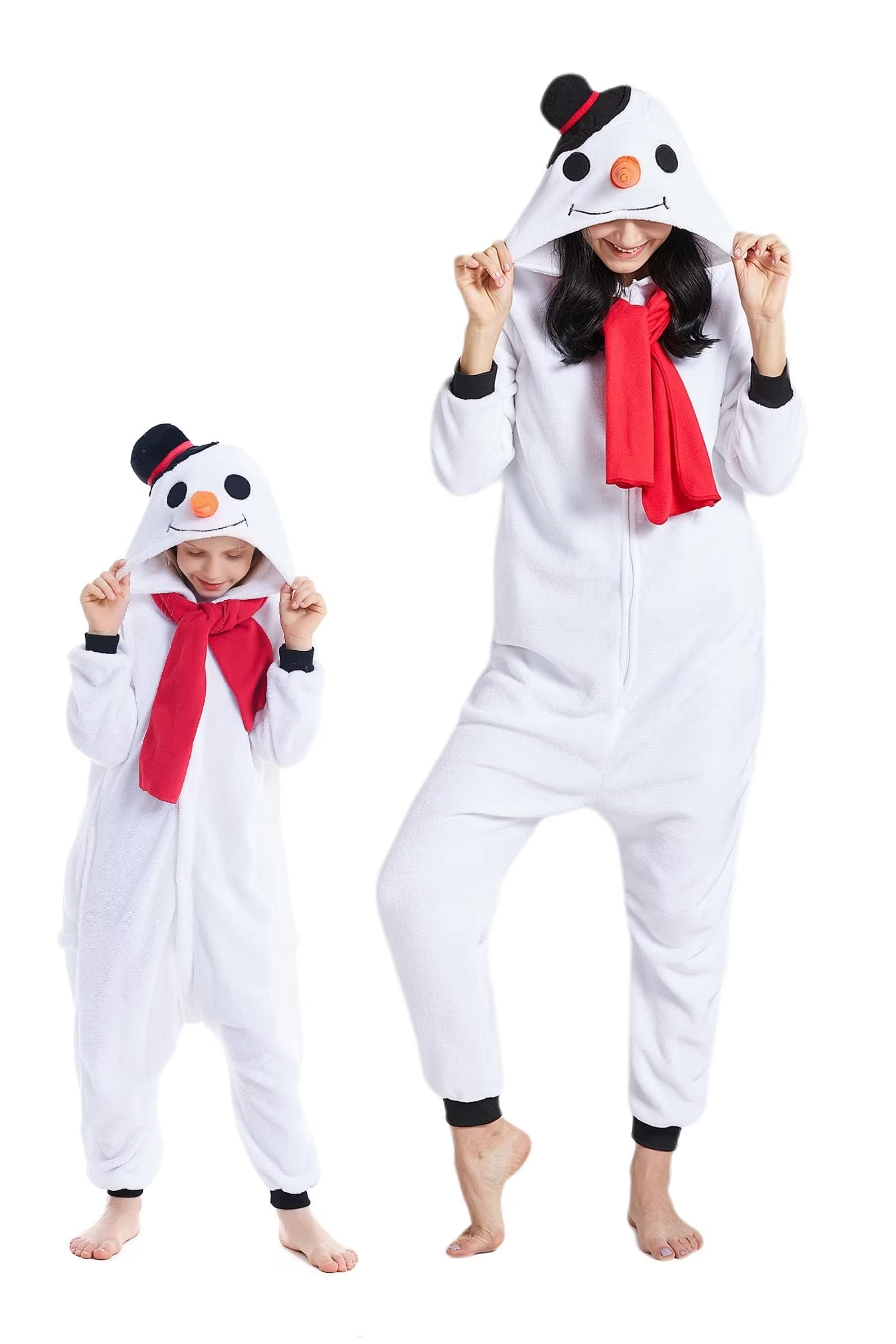 DarkCom Animal Onesie for Kids,Flannel Cosplay Snowman Christmas Costume Parent-Child Sleepwear for Girls Boys 12-13 Years