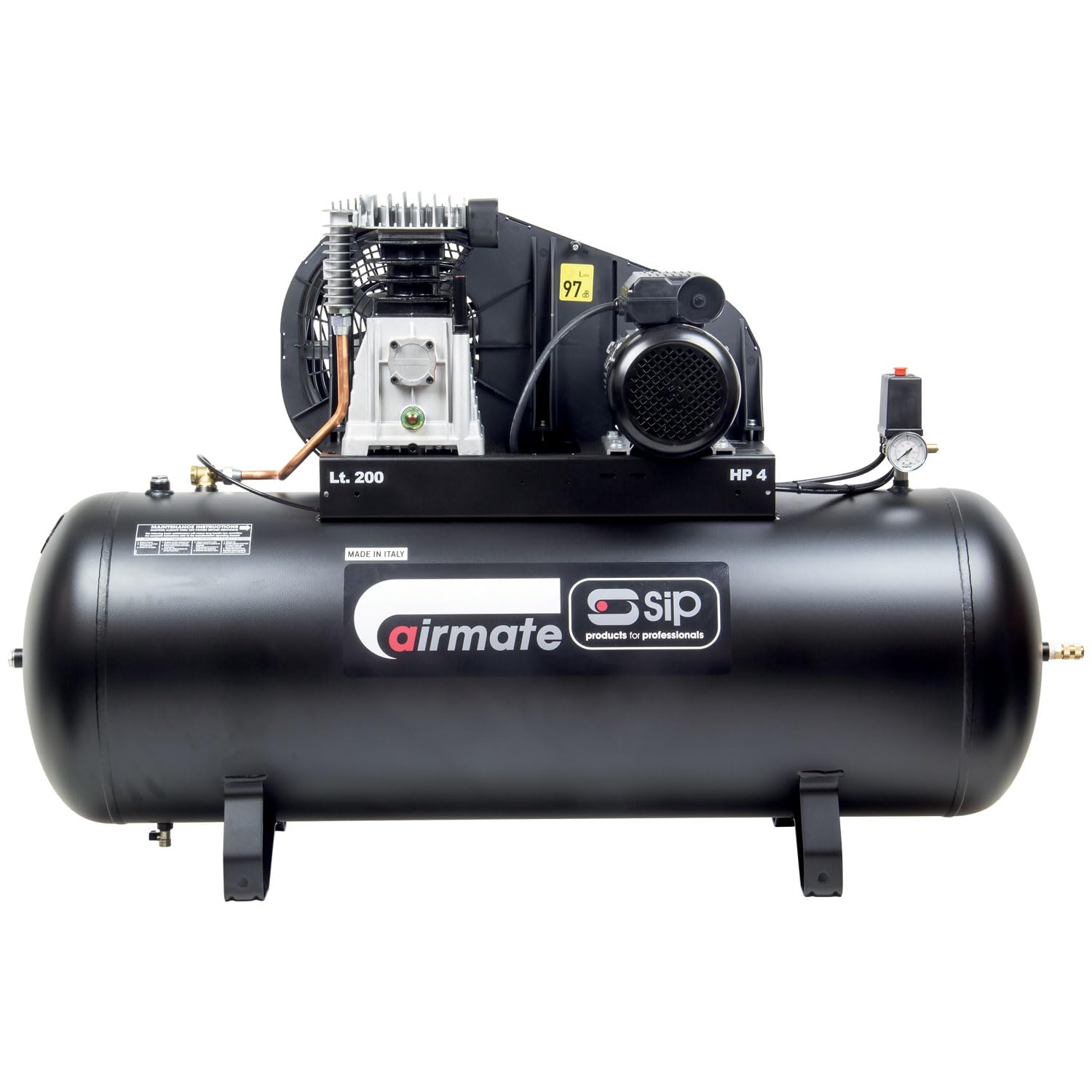 Sip Airmate Px4/200B Belt Drive Air Compressor, 230V 18A,, 4Hp / 3Kw, 145Psi / 10 Bar 18Cfm 97Db 200L
