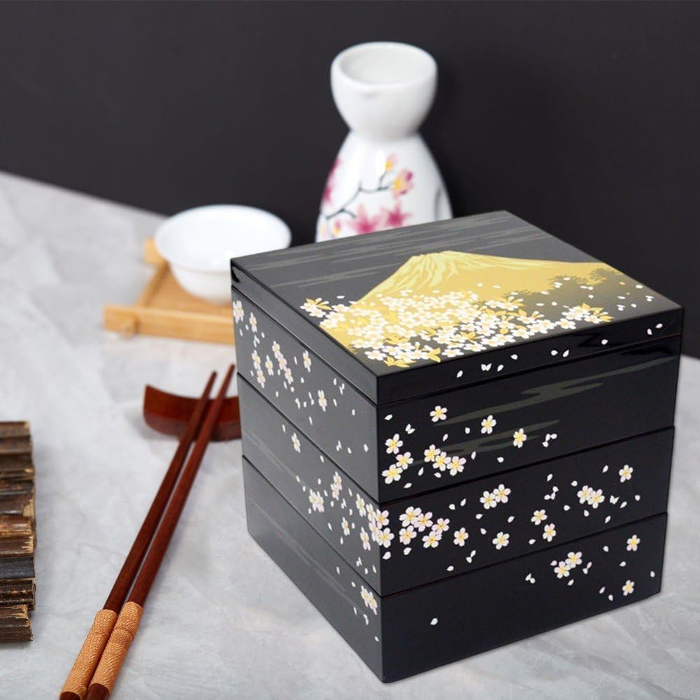 Boîte Jubako Japonaise Traditionnelle À 3 Niveaux, Boîte Empilable pour Aliments, Bonbons, Collations, Boîte À Bento Fabriquée Au Japon, Plastique Laqué