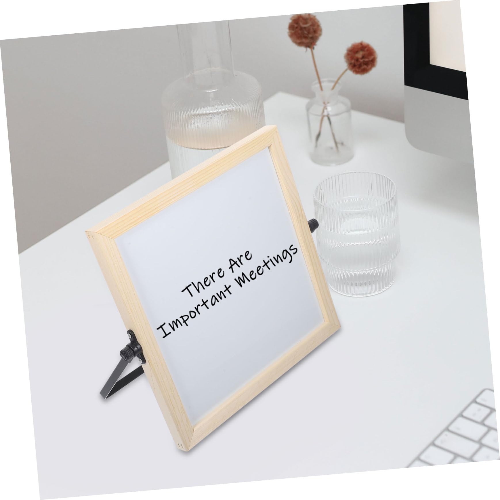 Tableau Blanc Magnétique de Bureau Double Face 1 PC en Cadre Bois Foncé