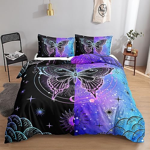 HOSIMA Butterfly Duvet Cover for Kids Boys Girls 3-Piece Luxurious Soft Microfiber Blue Black Butterfly Bedding Set including Zipper