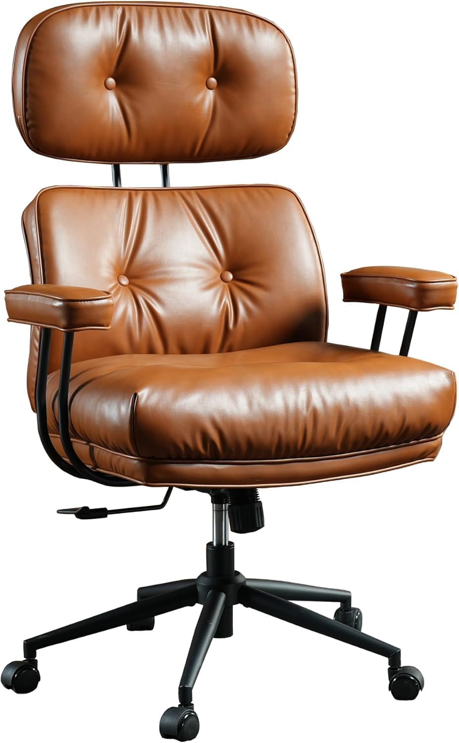 ovios Ergonomic Home Office Chair with Thickened Cushions (Brown, PU Leather)