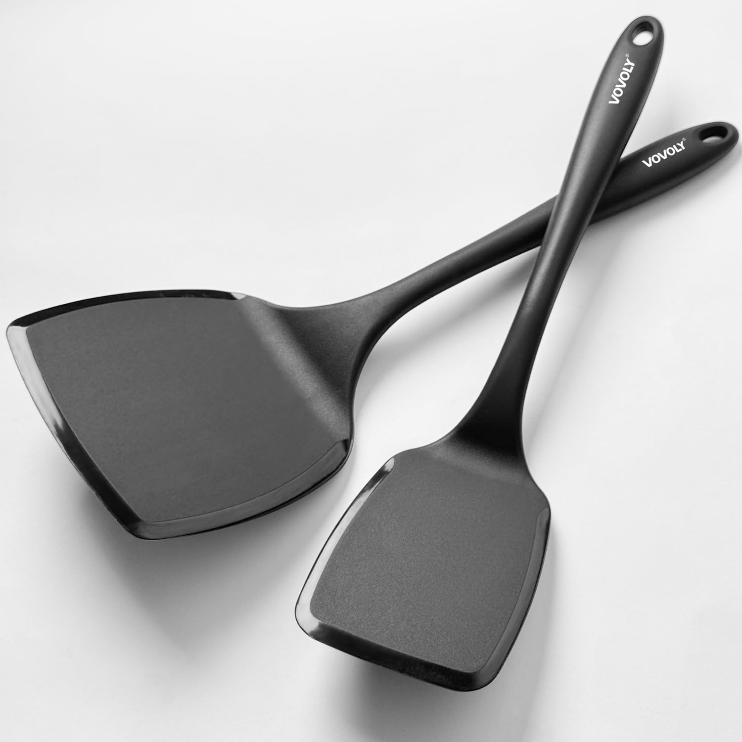 Silikon-Spatel-Set, 315 °C, hitzebeständig, Pfannenwender zum Kochen, antihaftbeschichtete und kratzfeste Küchenutensilien für Eier und Pfannkuchen, 2 Stück, Schwarz