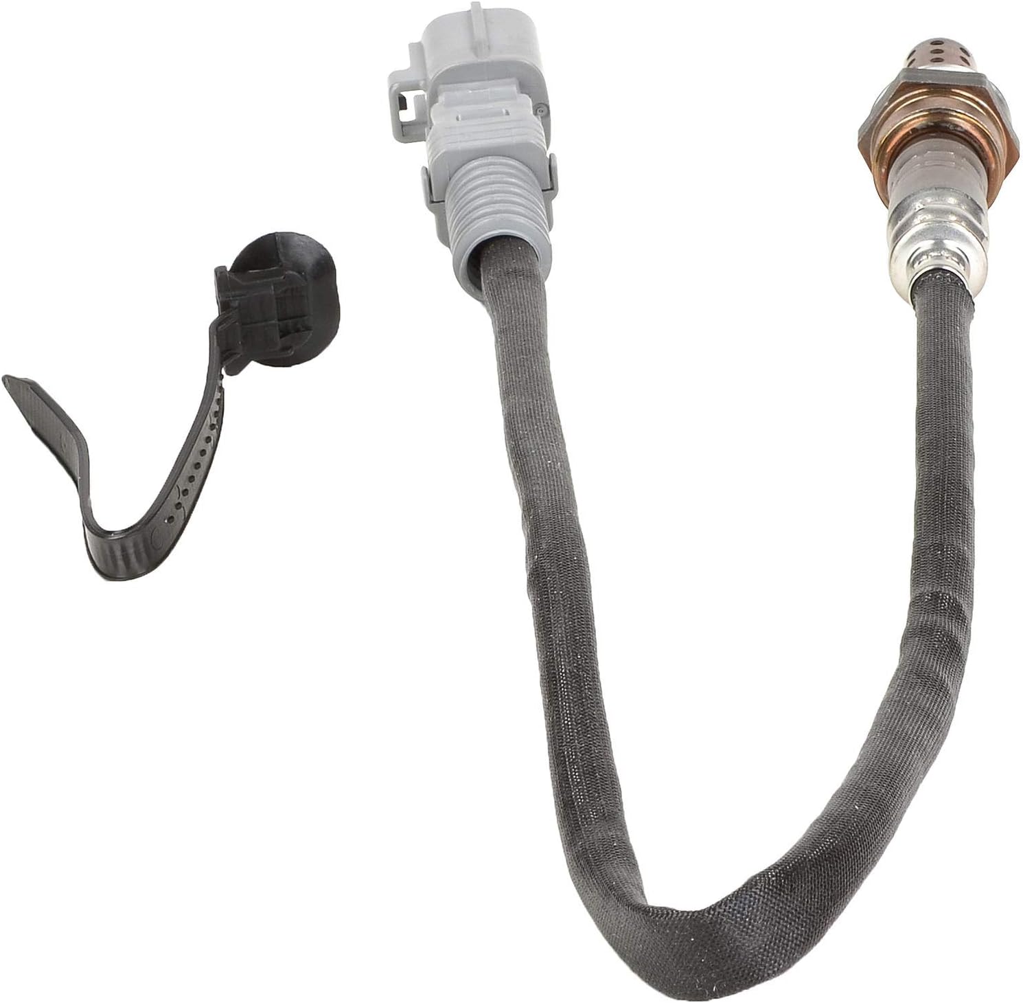 Bosch 18039 Oxygen Sensor with a bent cable and connector, showing the sensor tip