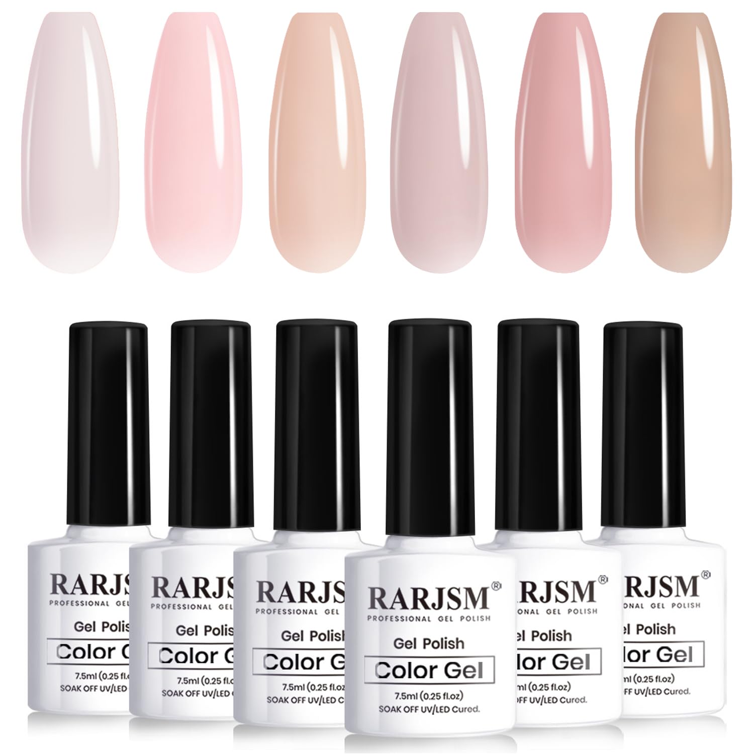 RARJSM Nude Gel Nail Polish Sheer Jelly Gray Pale Pink Gel Polish Set of 6 Transparent Colors Clear Light Brown Gray Purple Neutral Nuded Nail Varnish