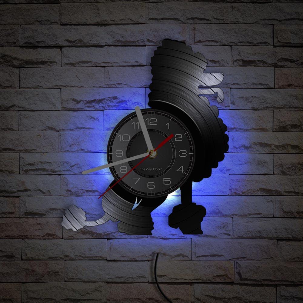 Smotly Black Vinyl Wall Clock, Pet Poodle Pattern With 7 Color Night Light Function, Wall Clock Gift For Pet Lovers.