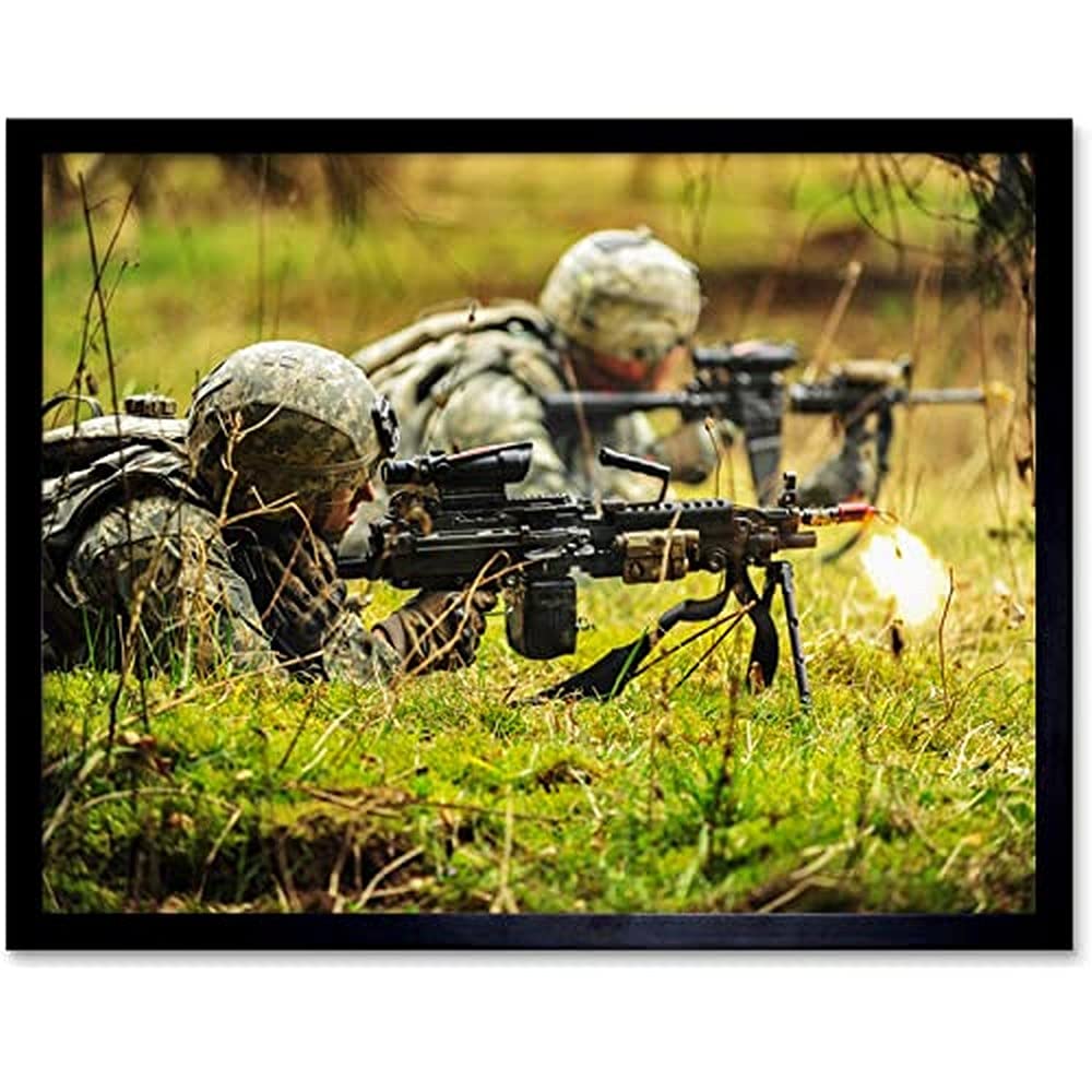 Military USA Army Soldier Alpha Company M249 Machine Gun Photo Unframed Wall Art Print Poster Home Decor Premium