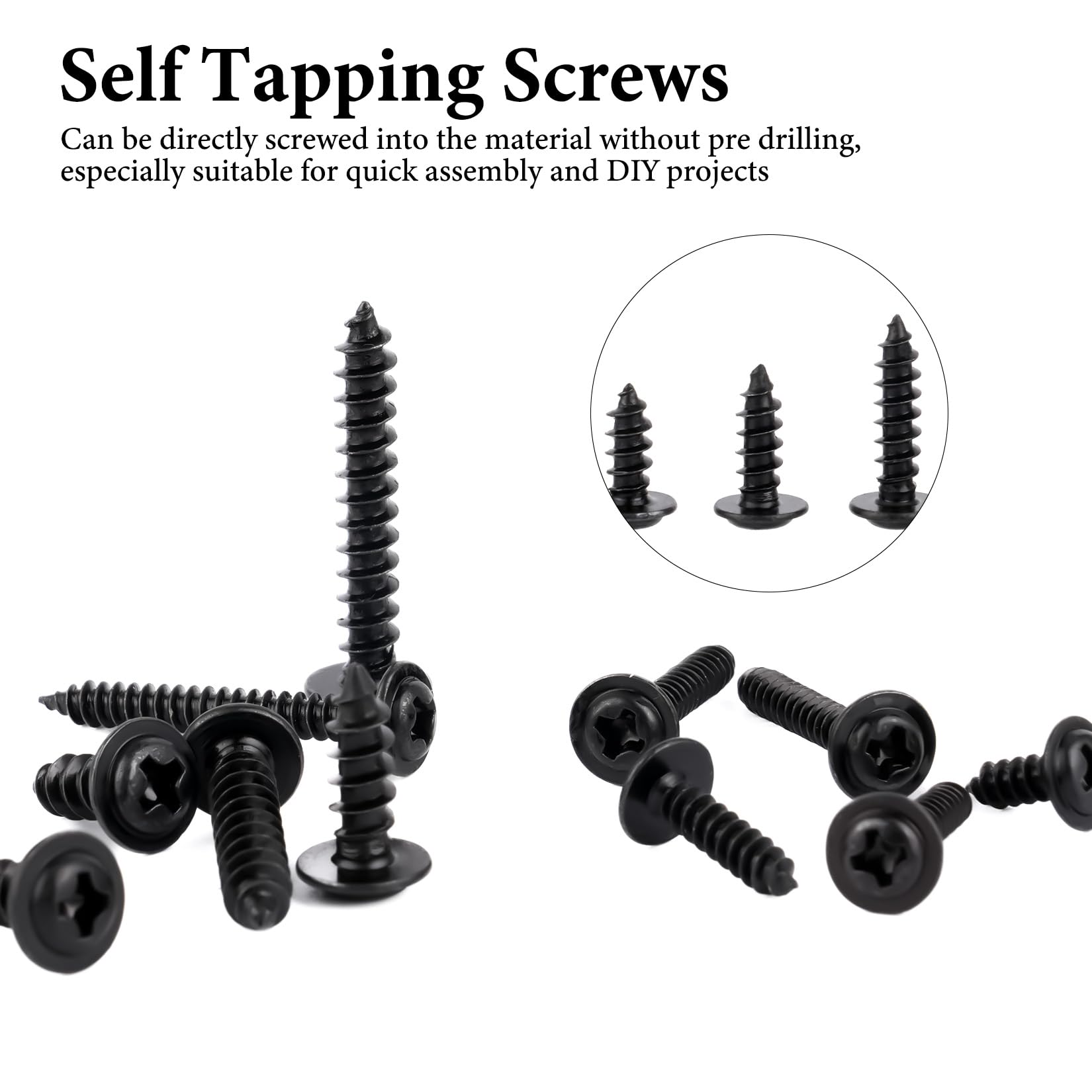 300 Pcs Self Tapping Screws Metal, M3 M4 Black Cross Wood Screws Assortment - Image 4