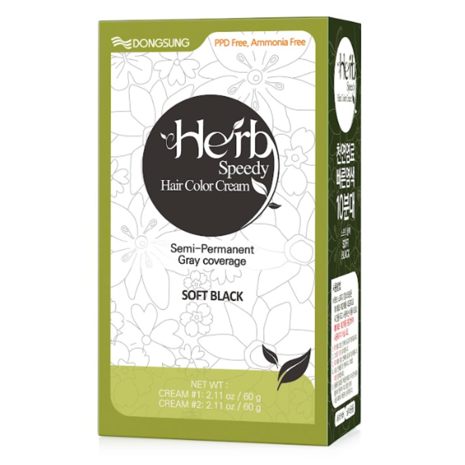 Dongsung Herb Speedy Color Cream(Soft Black) – Korean Herbal Vegan Hair Dye, PPD-Free, Ammonia-Free, Hypoallergenic – 100% Gray Coverage Odorless Dermatologically Tested Quick 20-Minute Application