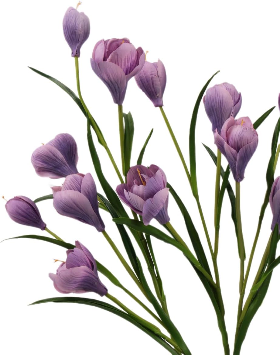 Artificial Saffron Flowers, 27.56 Inches (70 cm), Country Style, 3pcs Pink & Purple Faux Flowers for Home Décor (Pink)