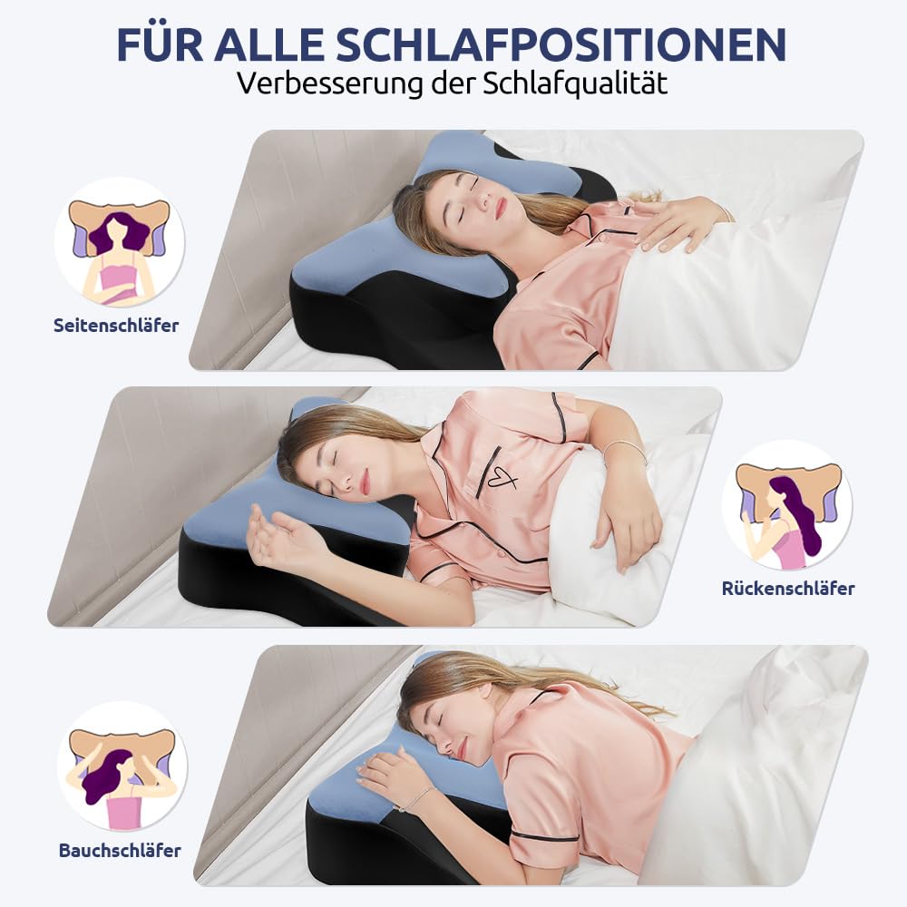 DONAMA Nackenkissen Memory Foam Schlafkissen für Seiten Rücken Bauchschläfer