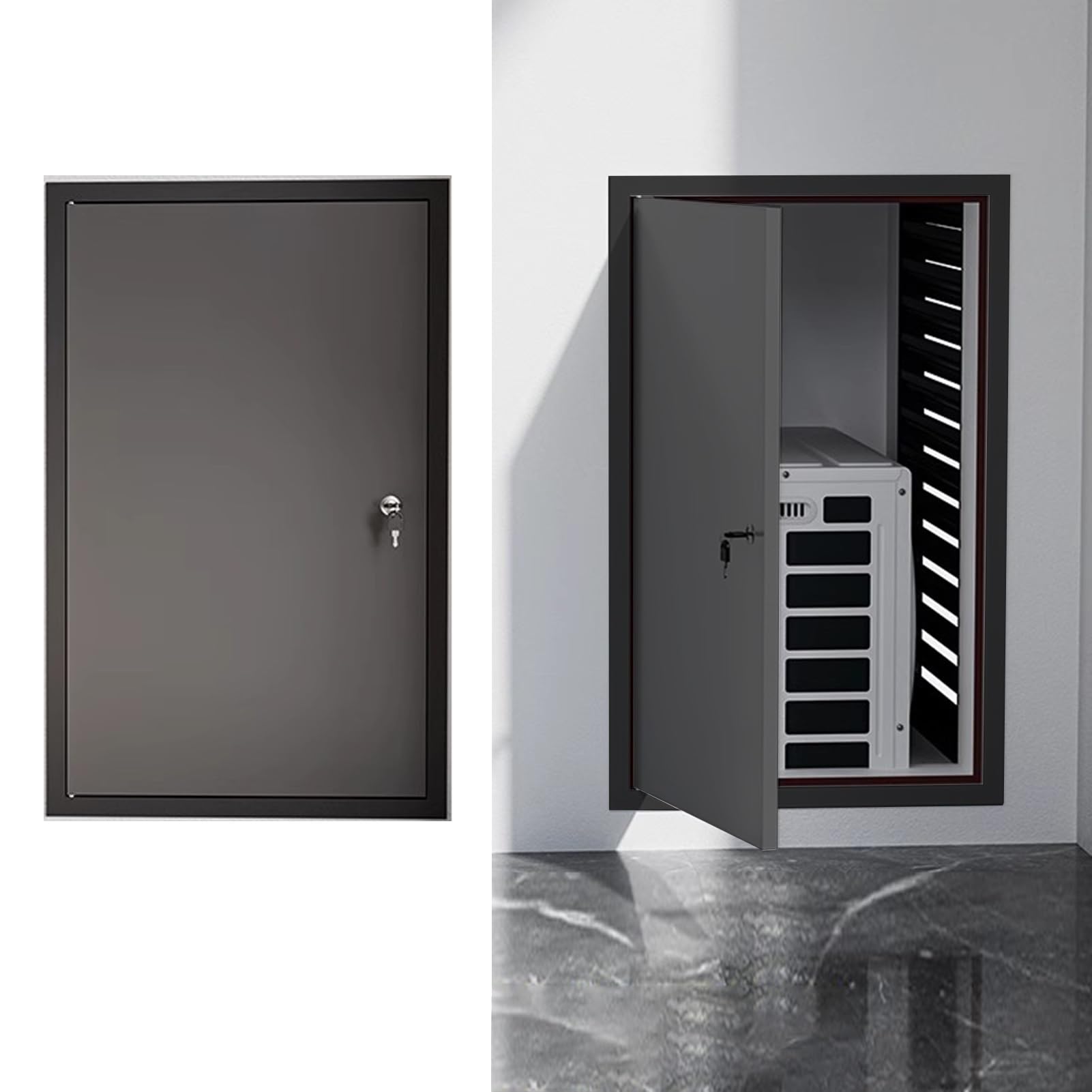 Puerta de Inspección Metal Puerta de Acceso con Cerradura, Fontanería Panel de Acceso para Tabiquería Seca, 40 50 60 70 80 90 100 cm Trampilla de Inspección de Pared Montaje Empotrado(Dark Gray,80x90c