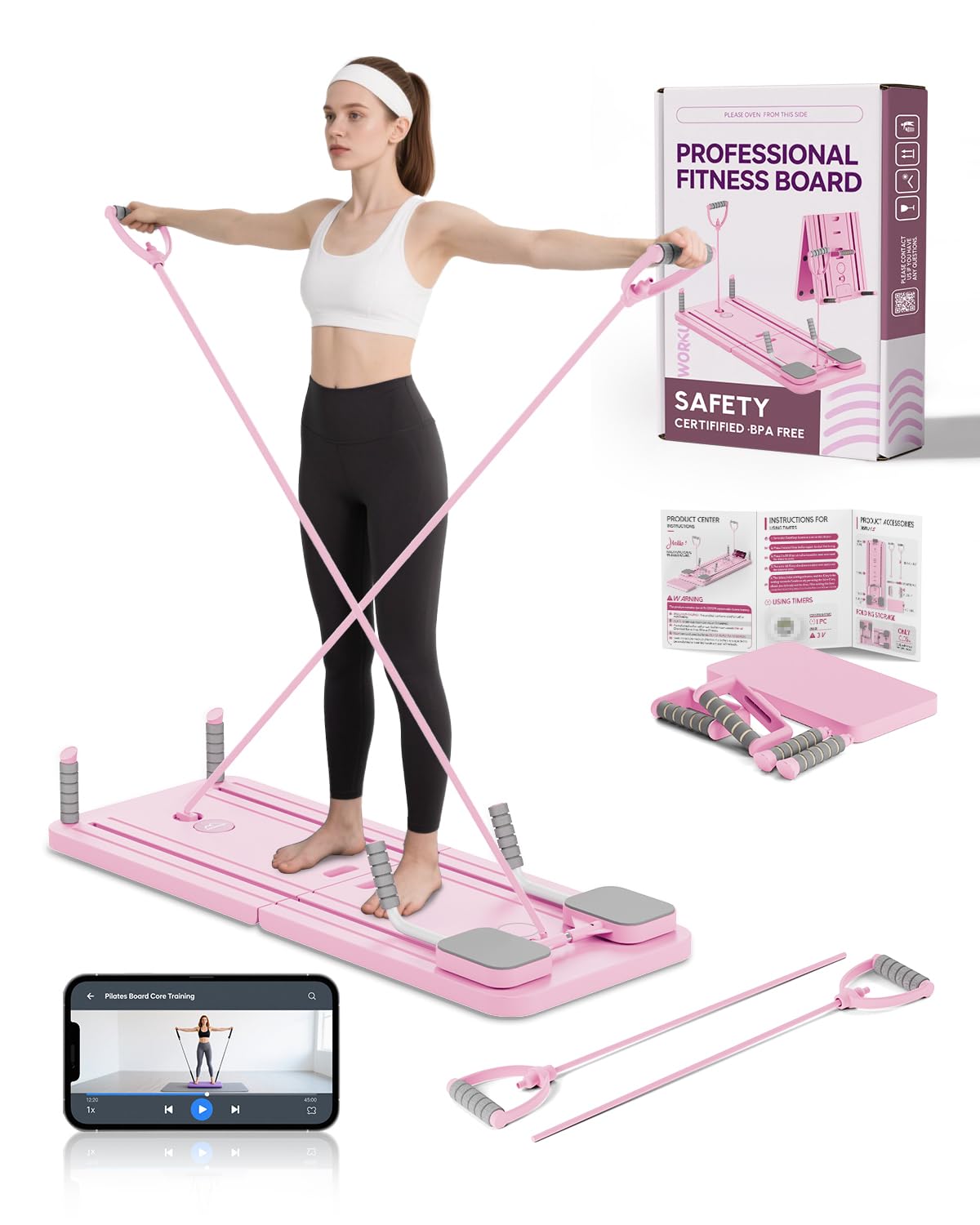 Tabla de Pilates – Juego de máquina de Escultura Corporal Plegable con Rodilleras, Equipo de Fitness de Cuerpo Completo para el hogar, Tabla de Fitness Multifuncional de Rebote automático