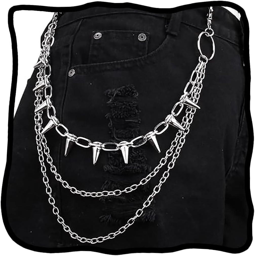 Woeoe Hip Hop Spike Pants Chain - Goth Jean Rivet Punk Pocket Accessory for Women