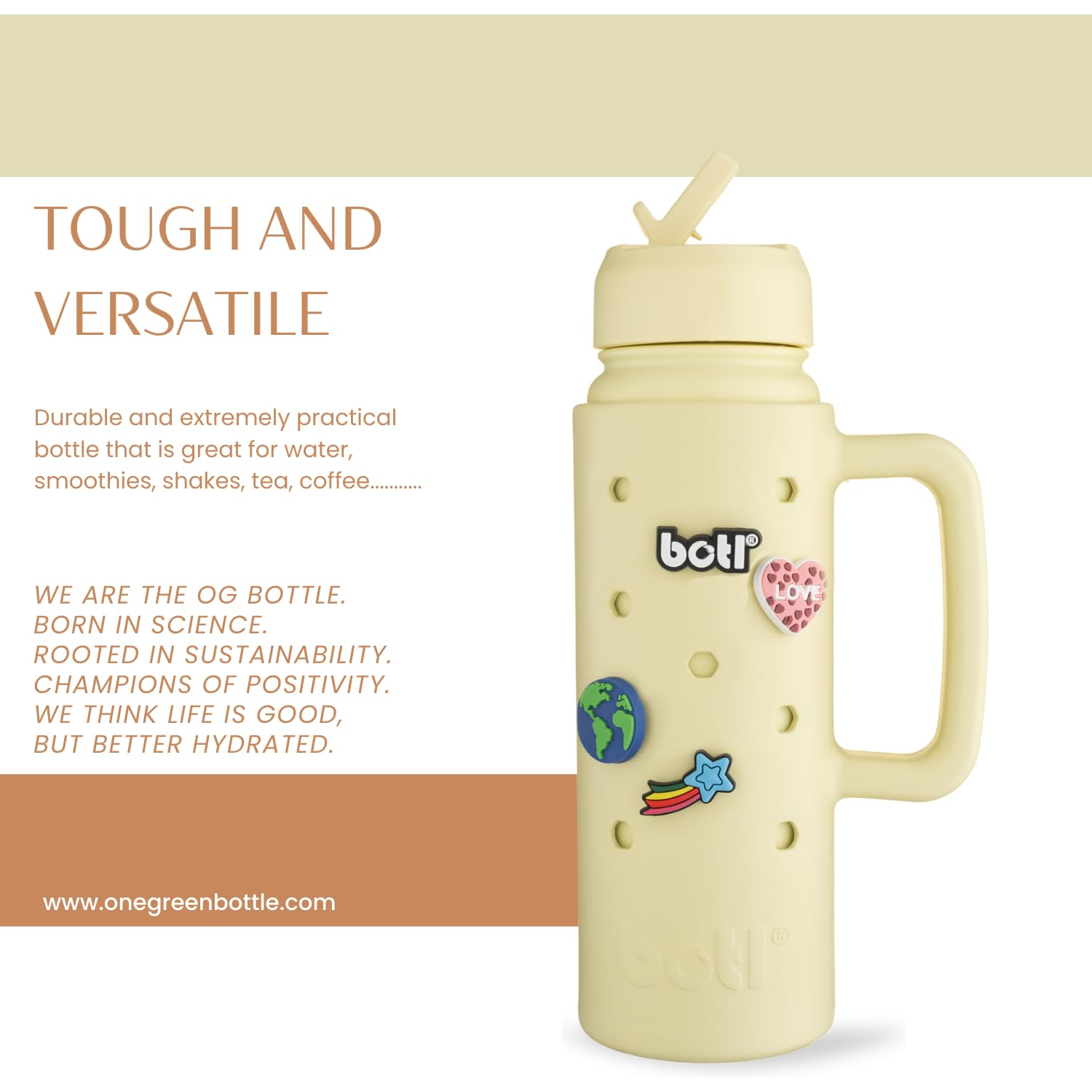 BOTL Epic Jug Edelstahlflasche, auslaufsicherer Strohhalm-Deckel, isolierte Flasche, 700 ml, Sportverschluss mit internem Strohhalm, BioEVA-Träger mit Griff und Botl-Bit, Bananengelb