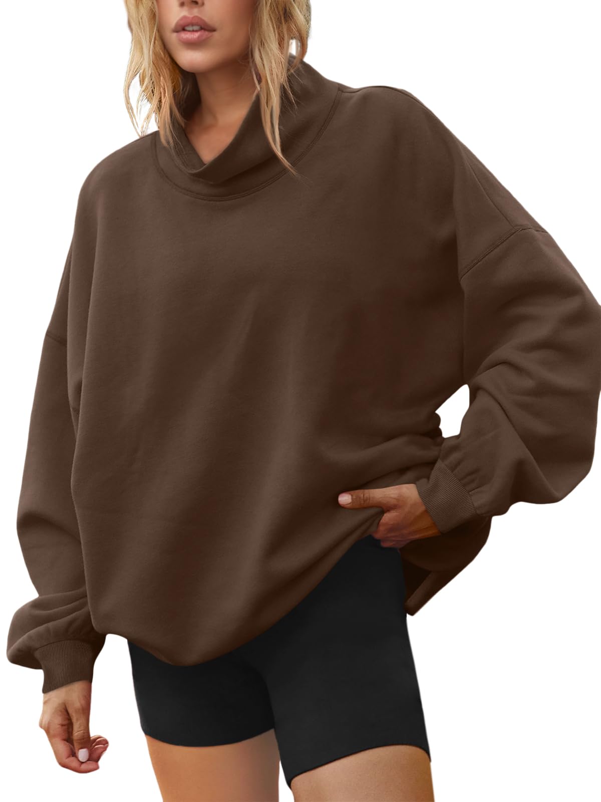Mock Neck Sweatshirt Womens Oversized Pullover Turtleneck Long Sleeve Tops Trendy Spring Fashion 2026-image-39