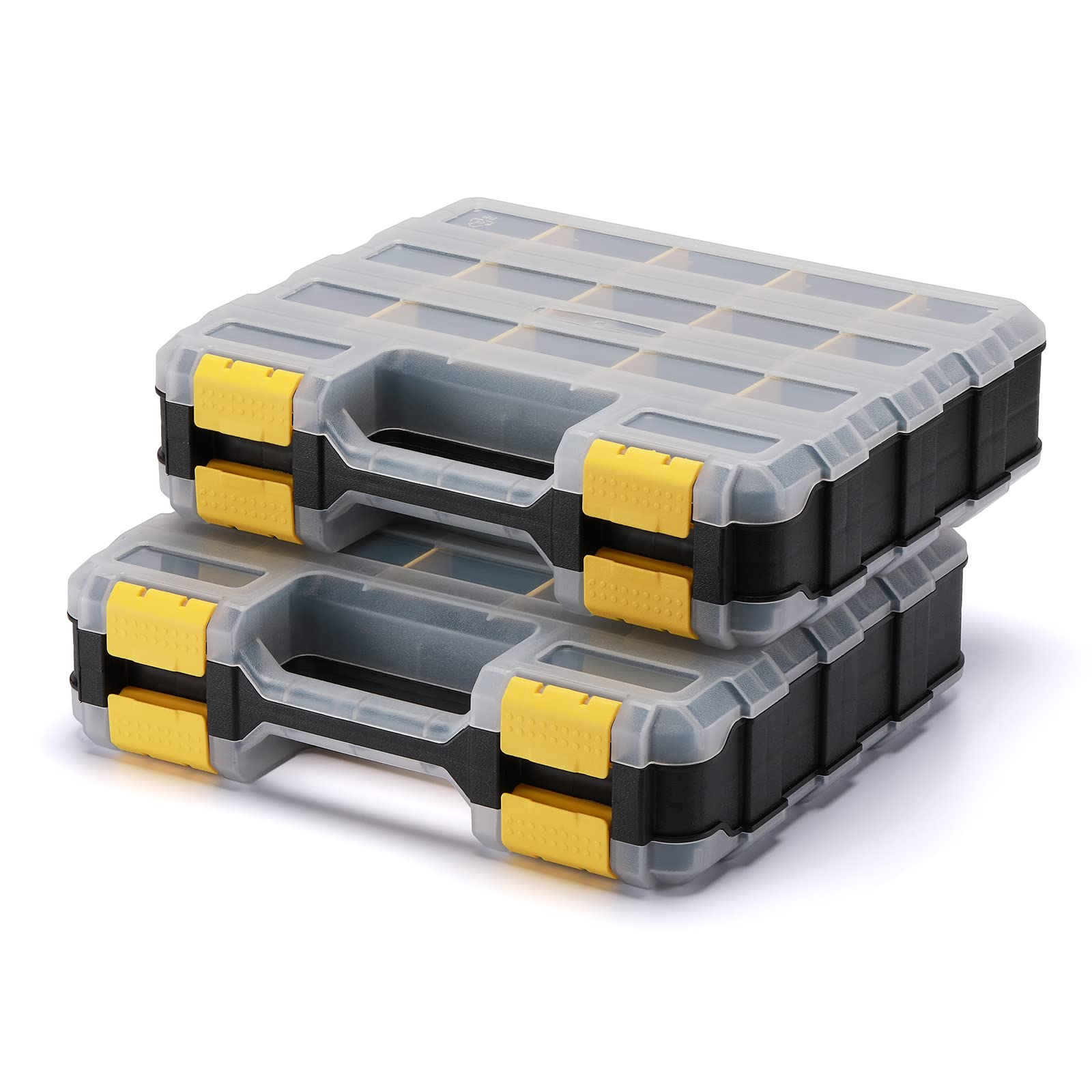 Mayouko Organizer per attrezzi a doppio lato, divisori rimovibili in plastica, personalizzabili, contenitore per attrezzi, eccellente per viti, dadi, piccole parti, 34 scomparti, set da 2 pezzi