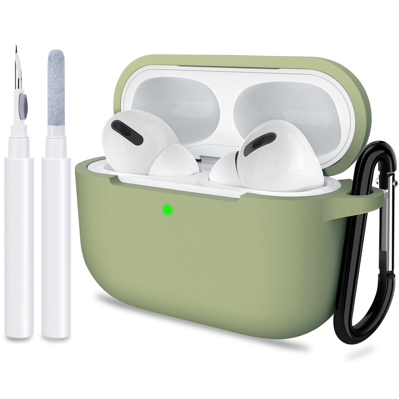 for AirPods Pro 1st/2nd Generation Case Cover, Protective Silicone Skin Accessories with Keychain for Women Men for Apple AirPods Pro 2019/2022 Charging Case,Front LED Visible-Army Green