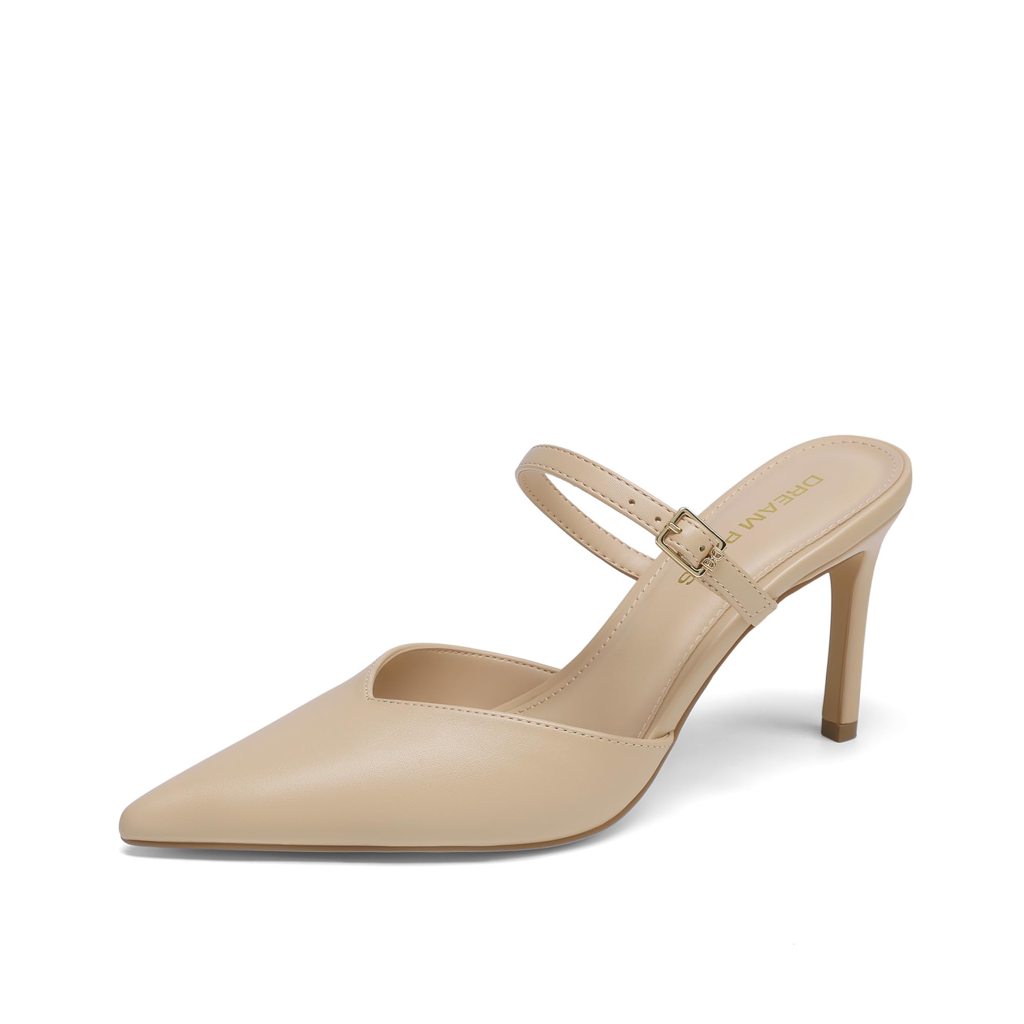 DREAM PAIRS Womens Closed Toe High Heels Mules Ankle Strap Stiletto Pointed Pumps Shoes Wedding Work Office Sexy Fashion Heeled Sandals,Size 6.5,Nude,SDPU26017W