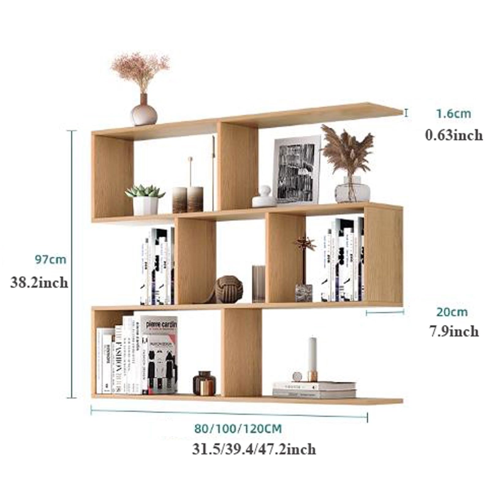 Mensola galleggiante Mensole sospese a 3 livelli montate a parete, mensole in legno rustico, librerie, scaffali, decorazione da for camera letto, soggiorno, bagno, cucina, ufficio(Nature,80*97*20cm)
