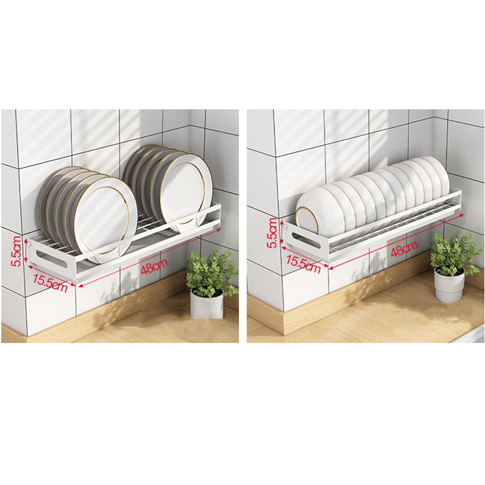 Escurridor de platos, escurridor de platos, estante de almacenamiento de platos de acero inoxidable montado en la pared con bandeja de escurridor, organizador de suministros de cocina, soporte para