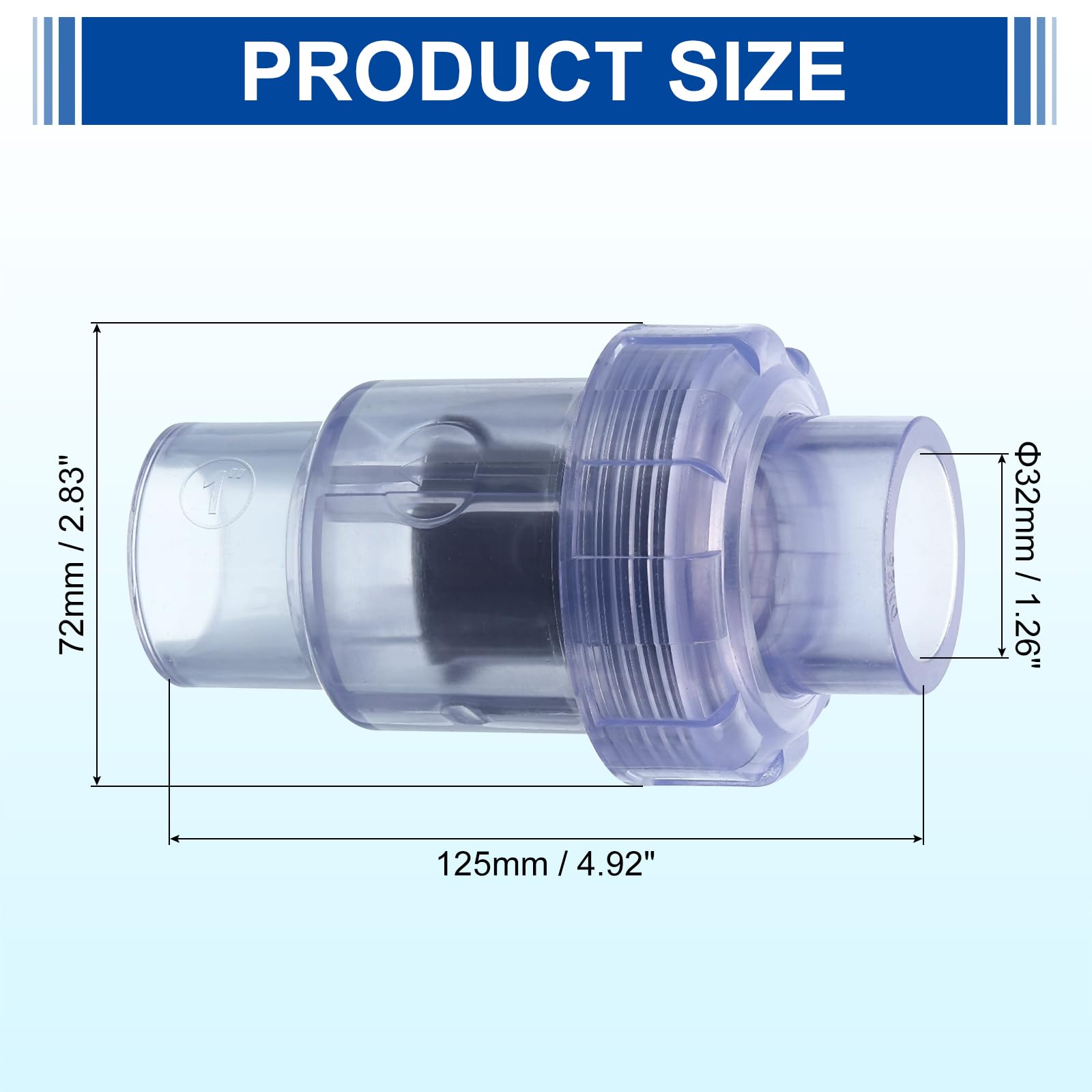QUARKZMAN Clapet Anti-Retour UPVC, 32mm ID Clapet Anti-Retour Simple Union Pour Tuyau OD 1" DN25 Slip Swing Clapet Anti-Retour Pour Prévention De Retour D'Eau, Transparent