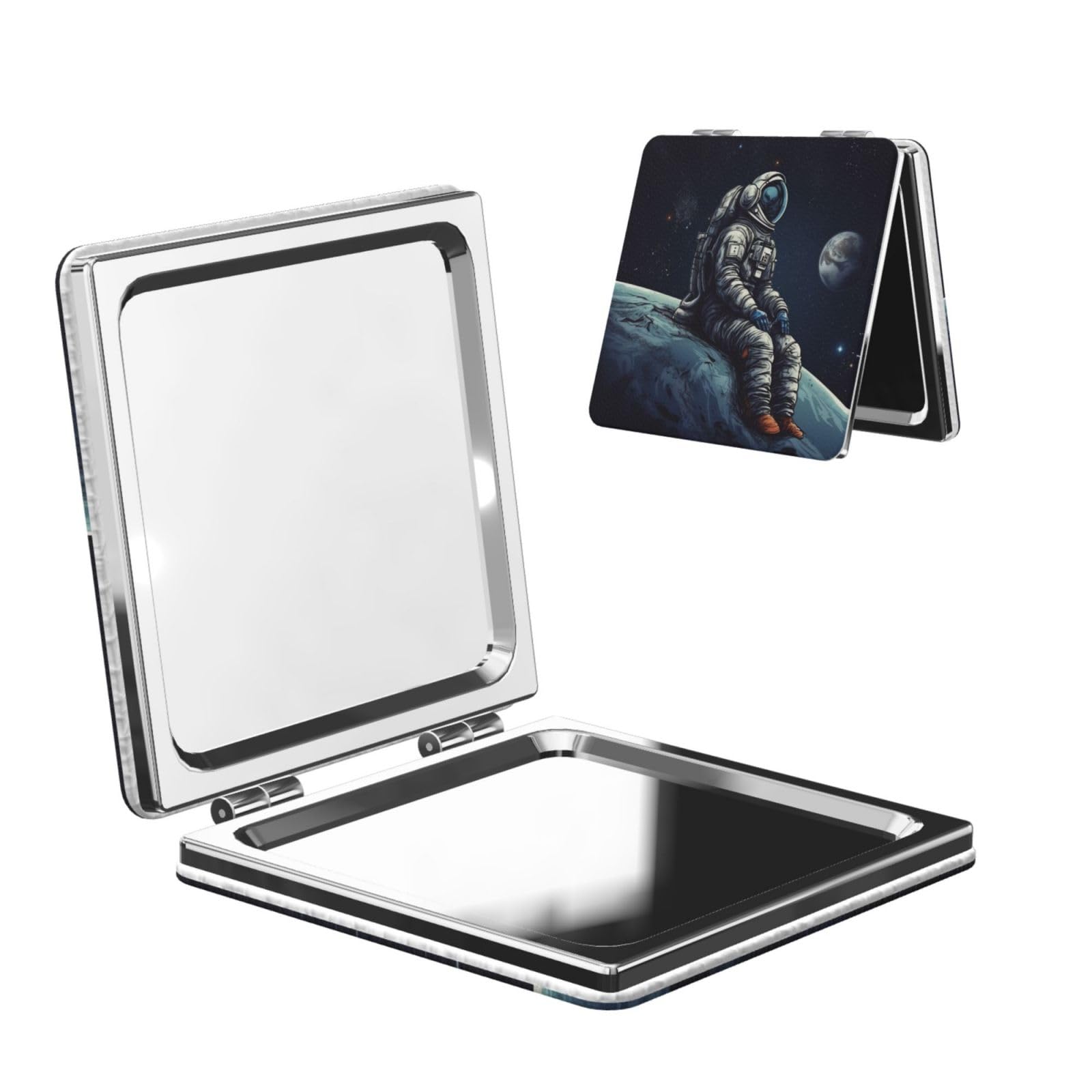 DWVTSLH Astronaut Space Compact Mirror for Purse, Double-Sided 2X/1X Magnifying Mirror for Women Men, Travel Makeup Mirror for Handbag, Handheld Vanity Mirror for Gift