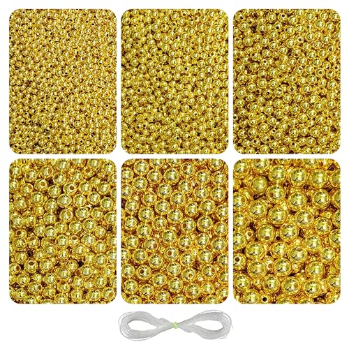 Image of 1800 Pcs Golden Beads - 4, 5, 6, 8, 10, 12 mm - DIY Beads for Bracelets Making Kit, Crafting, Embroidery Crafts, Jewellery Making Kit, Beadwork, Pearls for Craft, Beading - 180g