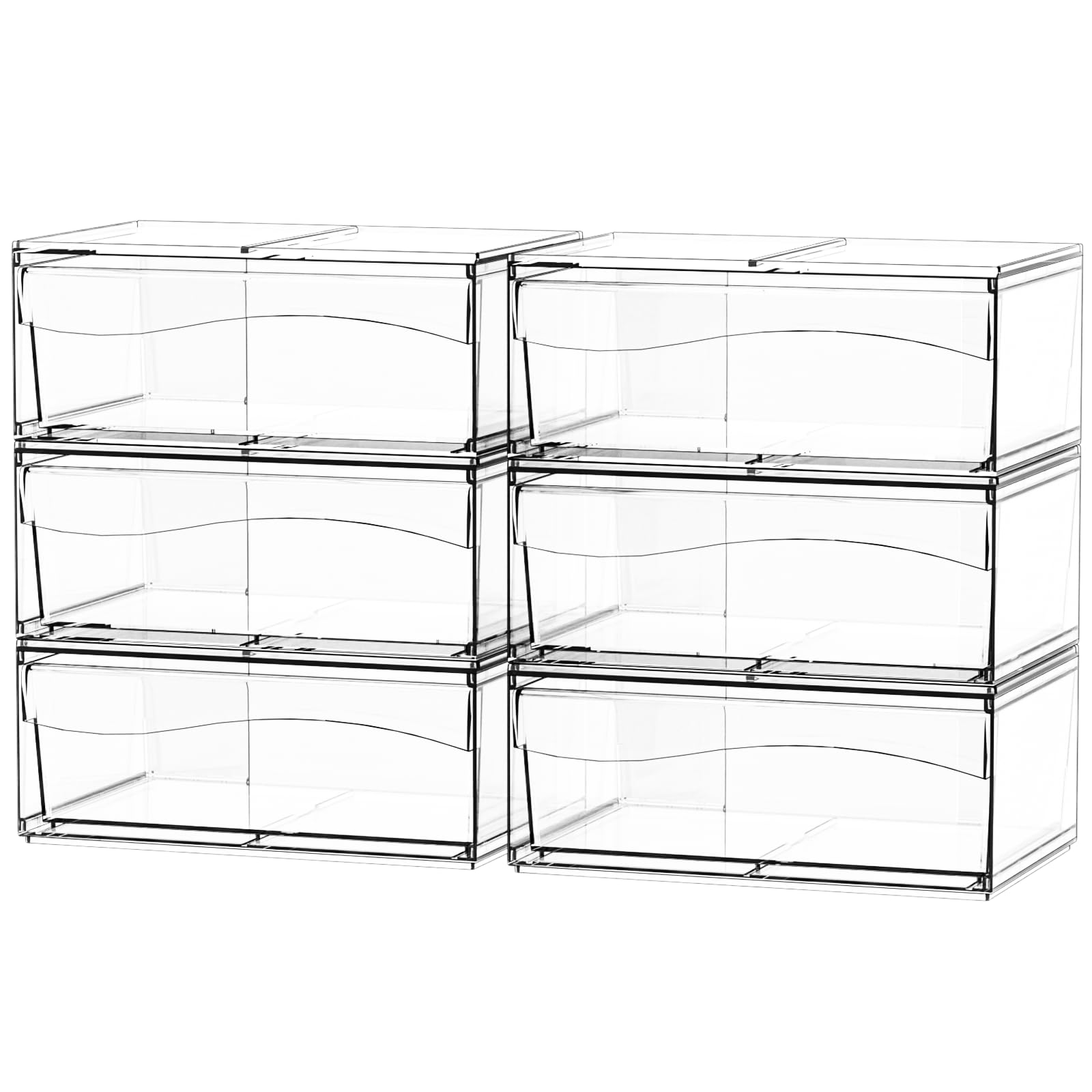 6 Pack Large Acrylic Drawer Organizer Stackable,12''W Clear Acrylic Organizer Drawers for Makeup Palettes,Cosmetics,Beauty Products,Plastic Storage Drawer,Office Cabinet Organizers for Pen,Stationary