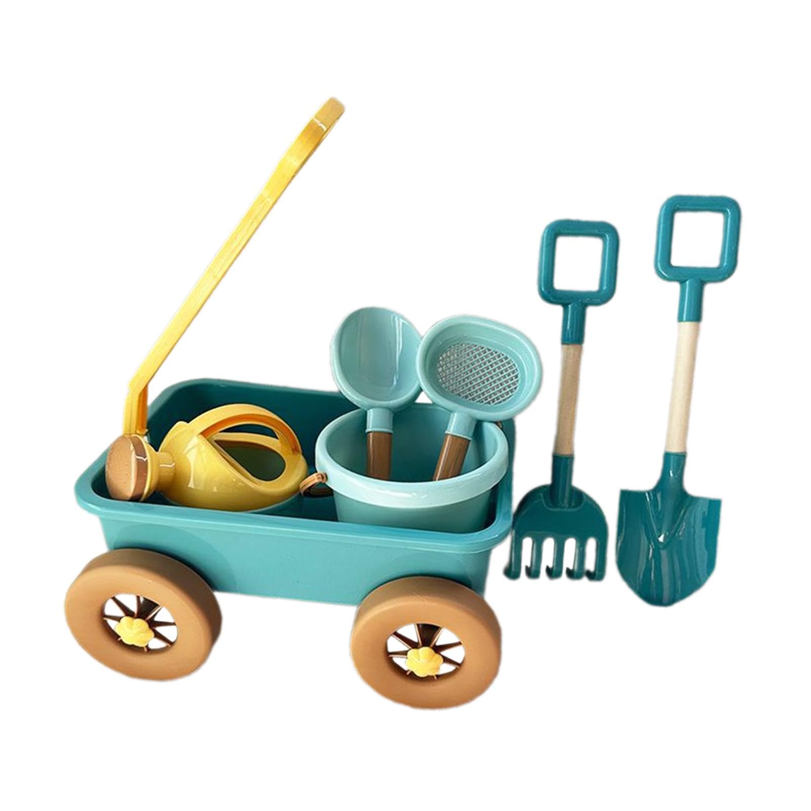 Spielzeug Eisenbahn Set für Draußen, Spielzeugwagen mit Werkzeug, Sandspielzeug, Handspielzeug, Strandspielzeug, Blau