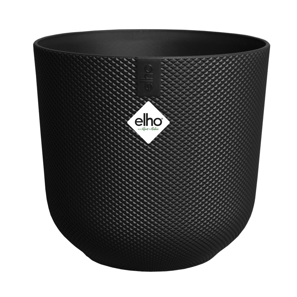 Elho Jazz Round 23cm - Vaso per Piante da Interno - Struttura Unica - 100% Plastica Riciclata - Nero/Living Black