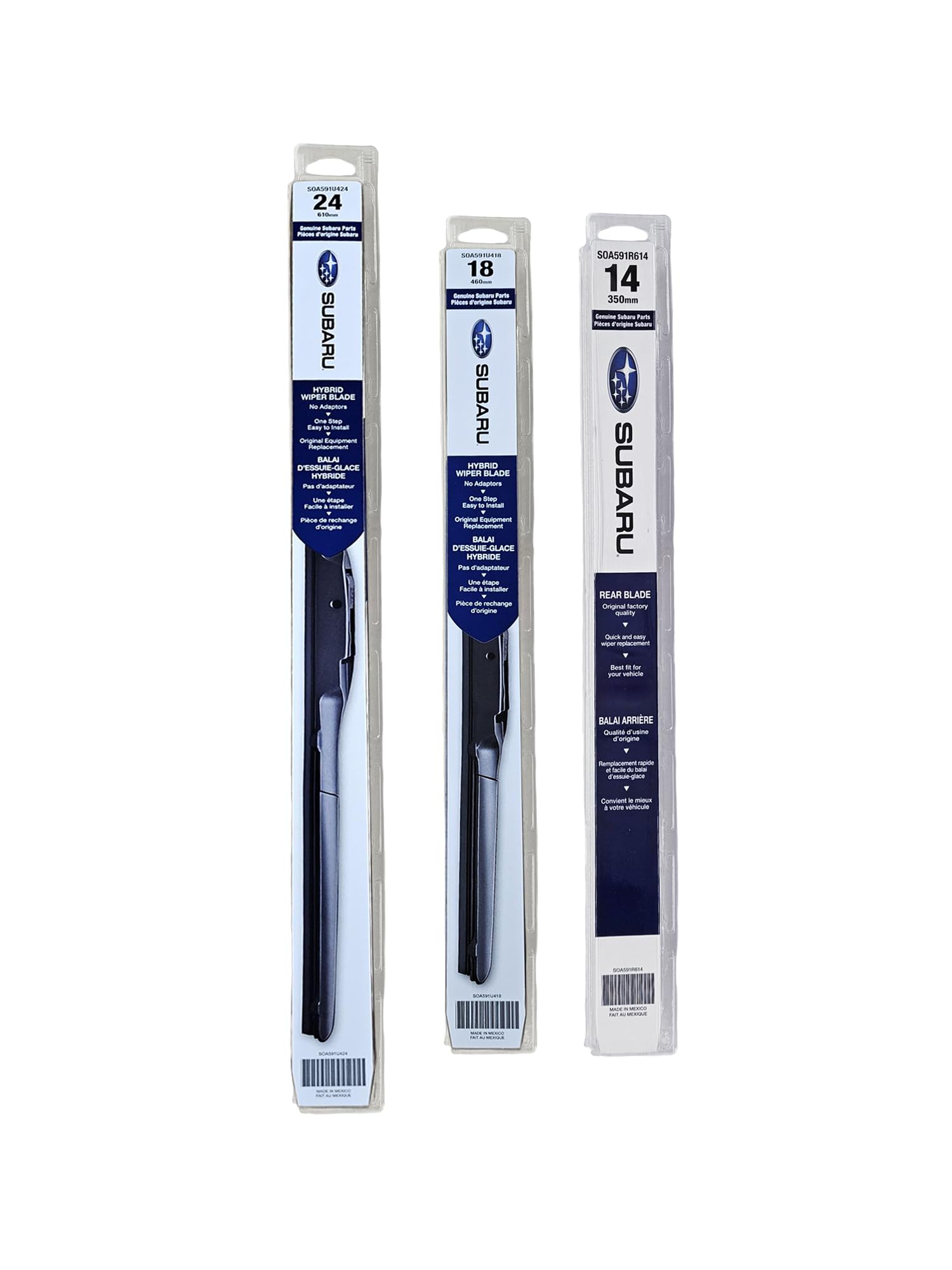 Subaru 2005-2009 Outback & Legacy Front & Rear Windshield Wiper Full Blade Set - SOA591U524, SOA591U418, SOA591R614 - Genuine OEM