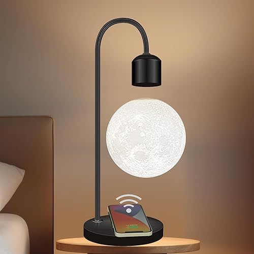 Lámpara de luna flotante, bombilla LED magnética de escritorio con bola de levitación LED y cargador de teléfono inalámbrico, decoración de oficina