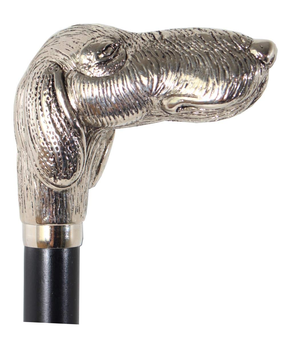 DELFA Design incisione/laser calzascarpe – 70 cm con cane argentato come manico – fusto in legno nero con passante – l'elegante aiuto per indossare