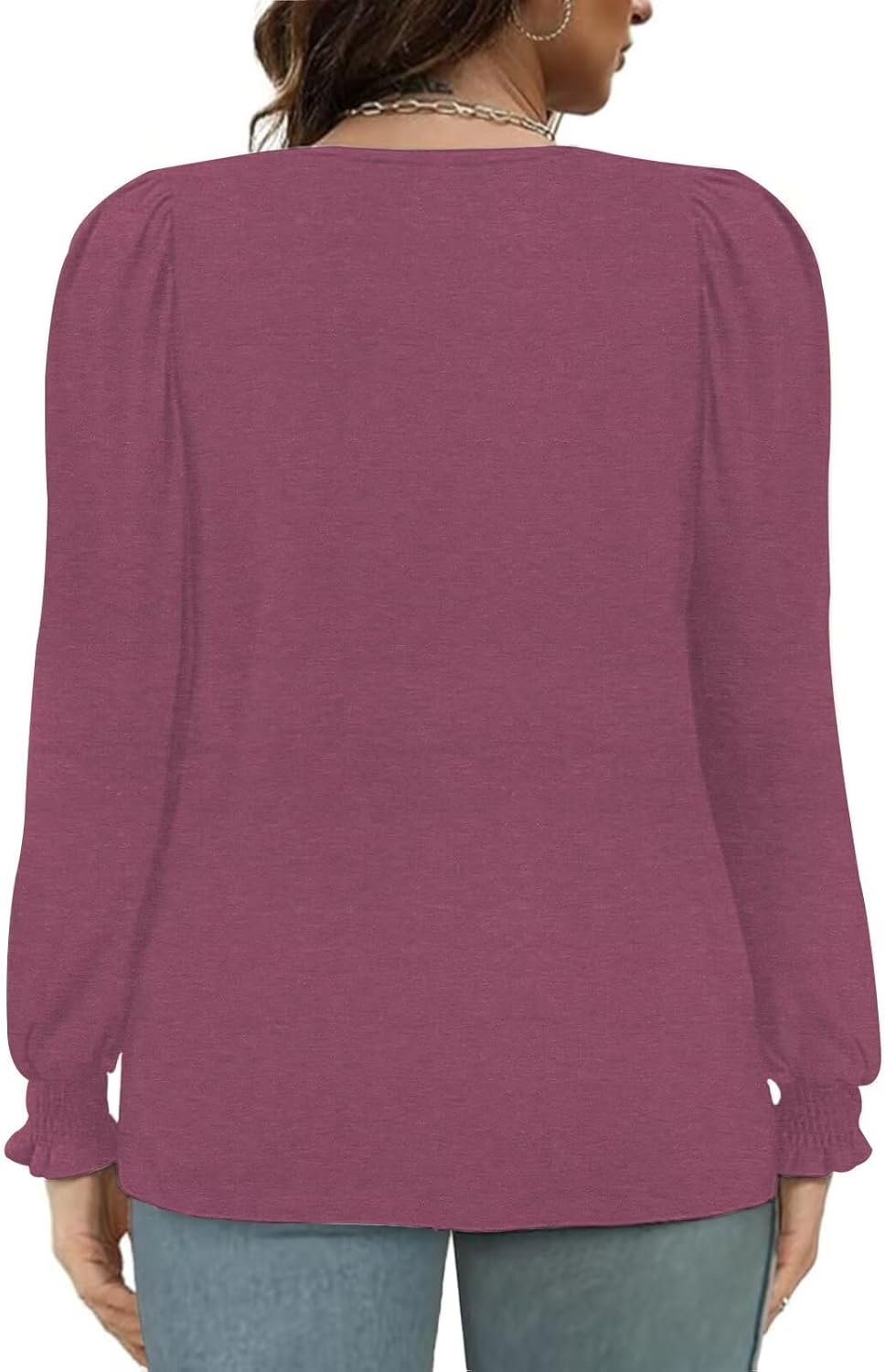 DOLNINE Womens-Plus-Size-Tops Dressy Puff Sleeve Casual Smocked Cuffs Tunic Shirts XL-5XL - Image 2