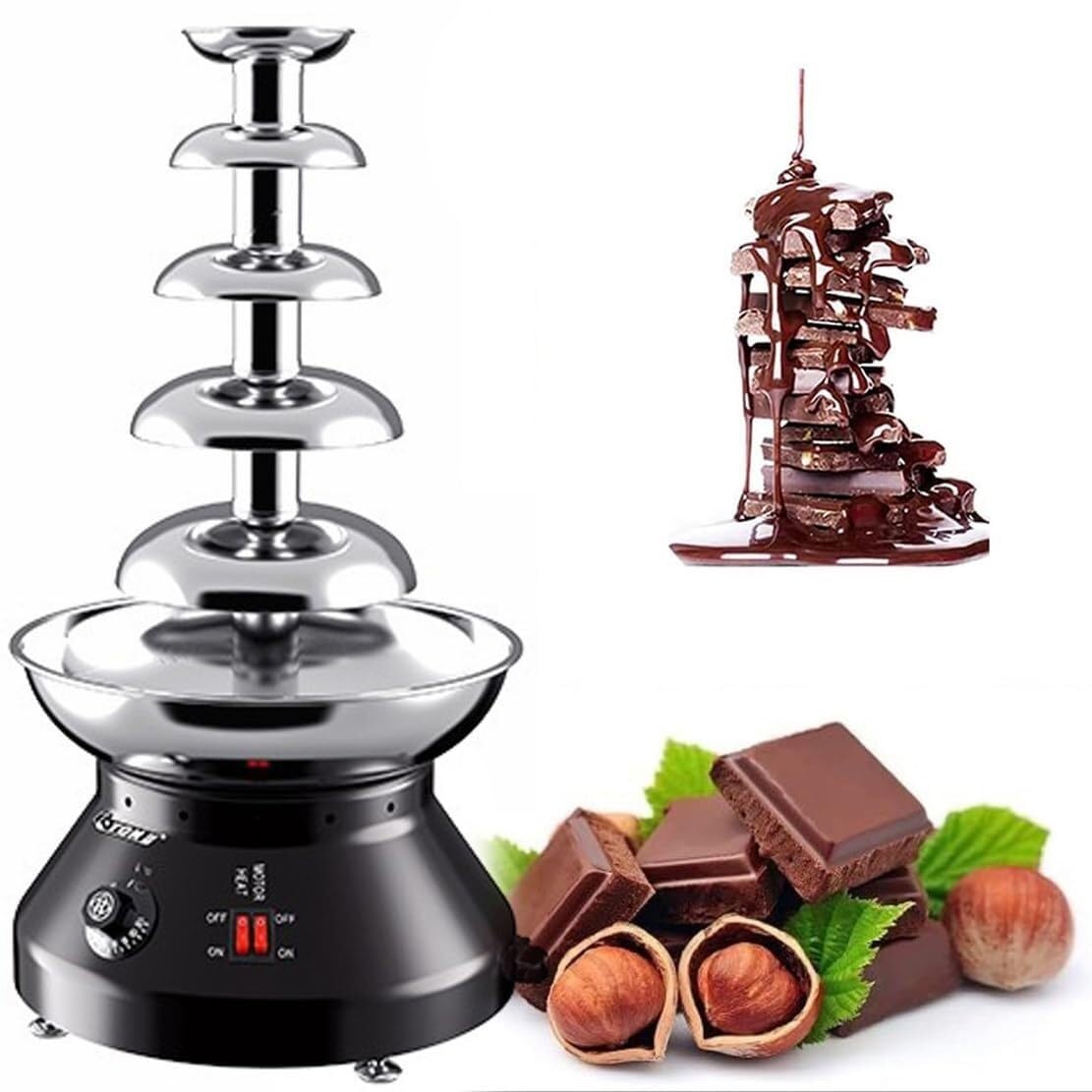 UMJIGF Chocolate Fountain Fondue - 5 Tiers Large Capacity Chocolate Waterfall with Adjustable Motor and Temperature Dial, Great for Parties Weddings & Family Gathering,Black