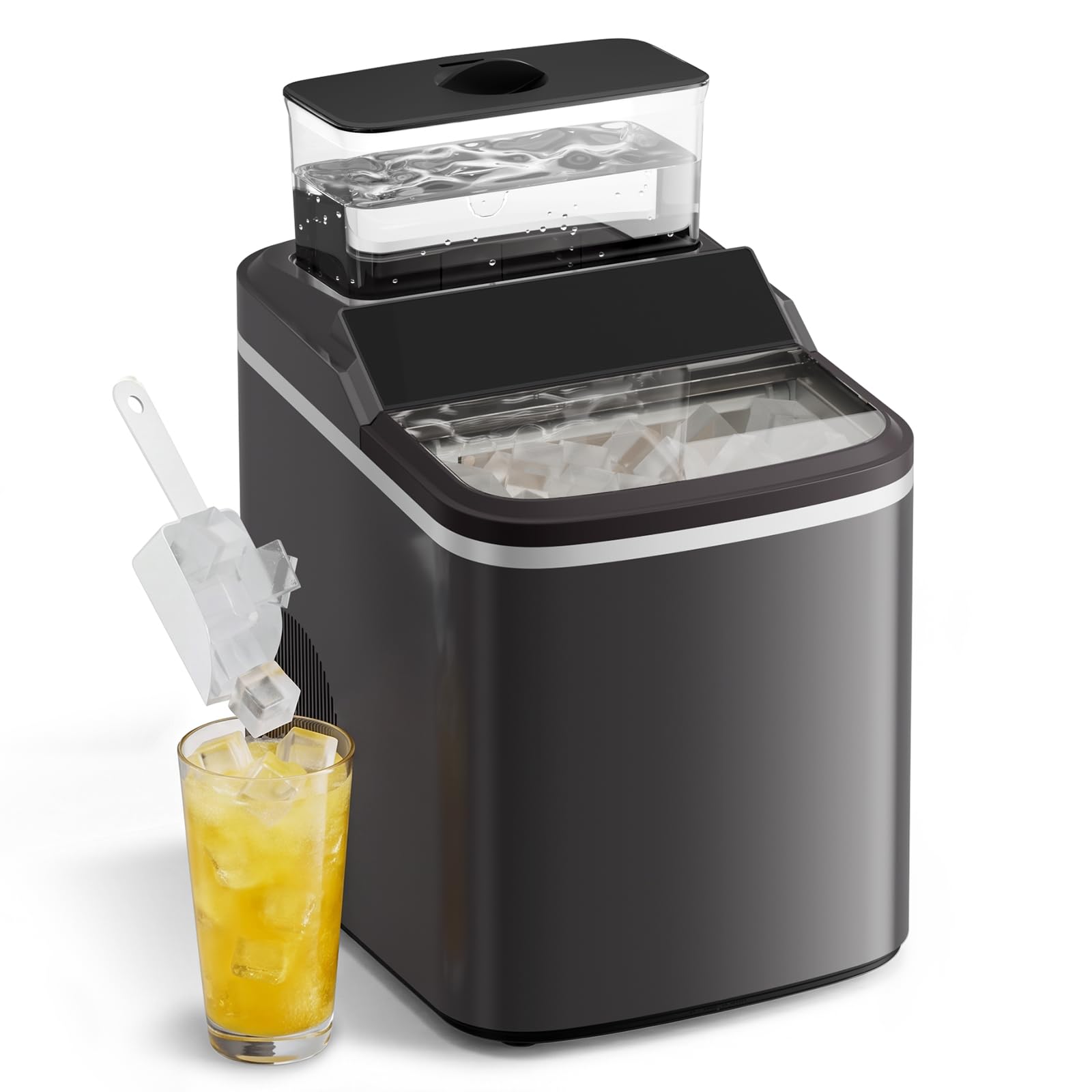 ROVSUN Machine à Glaçons, 18kg/24h, 12 Glaçons en 8 Minutes, Machine a Glacons Auto-Nettoyante, Affichage LED, Indicateurs eau/glace pleine, Pour Maison, Soirée, Barbecue, Restaurant