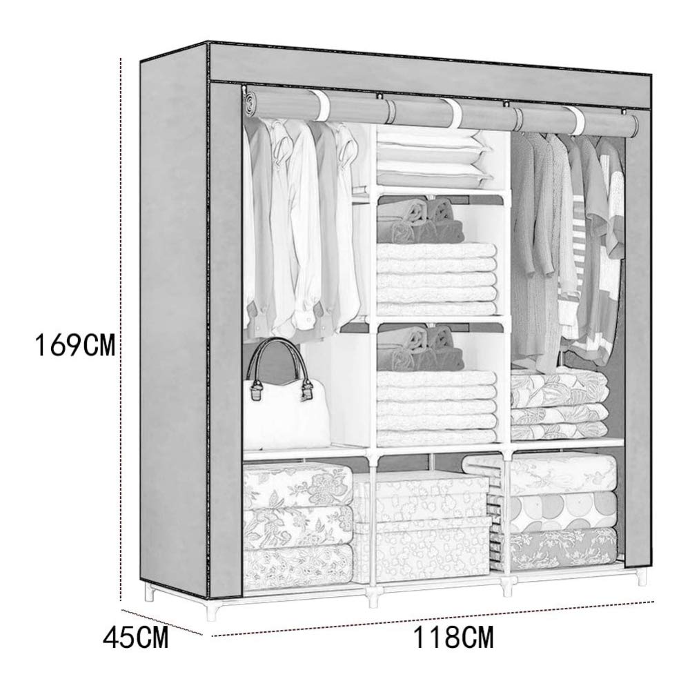 UYSELA Klappbarer Kleiderschrank Stoff Kleiderschrank Garderobe für Schlafzimmer Hochleistungsschrank Stoff Kleiderschrank Kleiderstangen Band Reißverschluss Staubdicht 118 * 45 * 169 cm