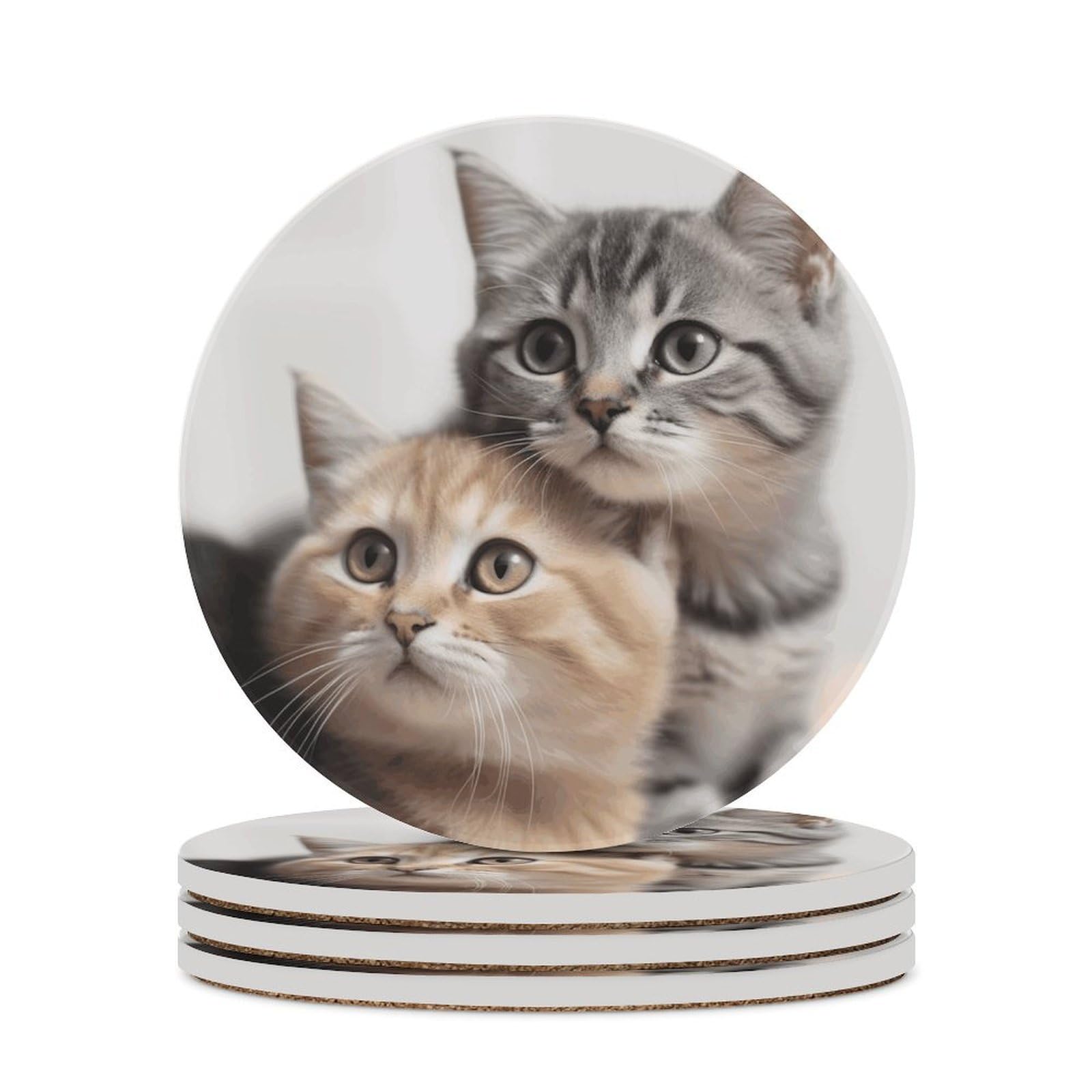 Cats Coaster with Cork Base Drink Coasters for Coffee Table Decor Modern Cup Coasters with Non-Slip & Heat-Resistant Cute Ceramic Table Coaster for Home Dining