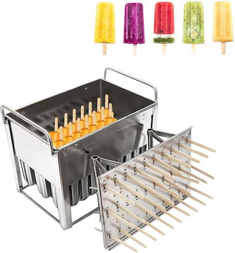 Miniatura 47 de Moldes caseros para paletas de hielo, moldes reutilizables para helados congelados con 20 tazas de molde, moldes de acero inoxidable, congelación