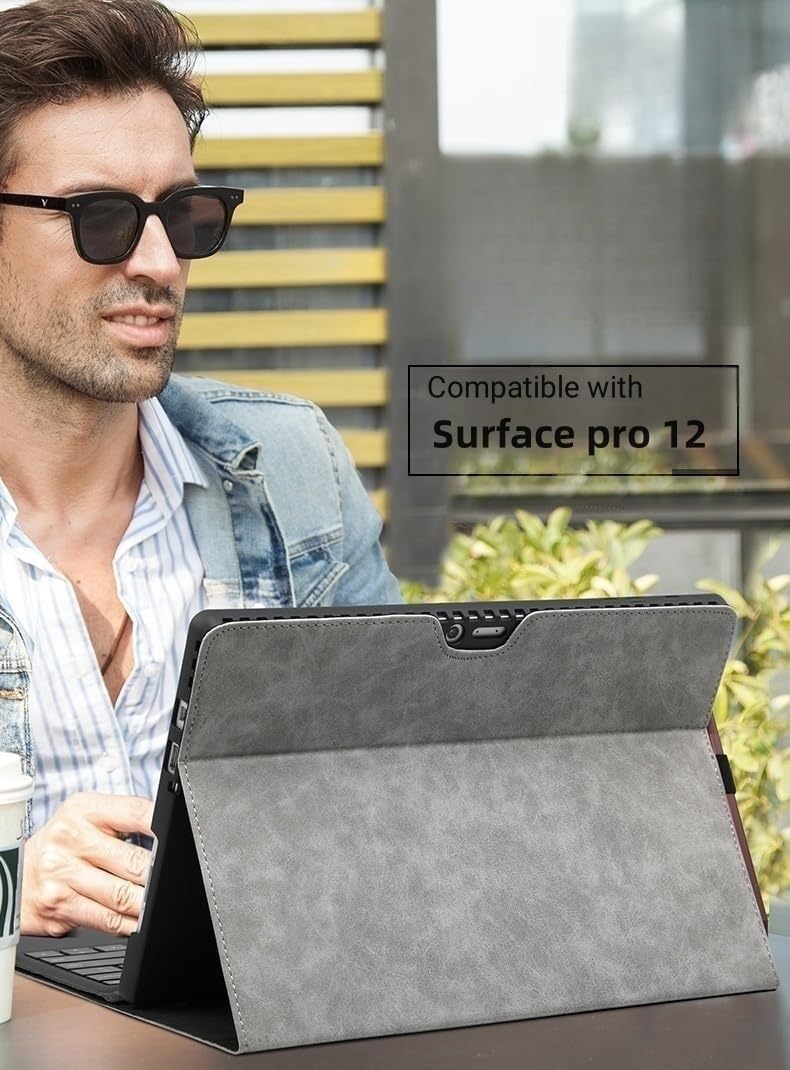 Case for Surface Pro 12 inch 2025, Multiple Angle Business Slim Tablet Protective Cover with Stylus Holder Magnet Auto Sleep/Wake, Compatible with Type Cover Keyboard, Black