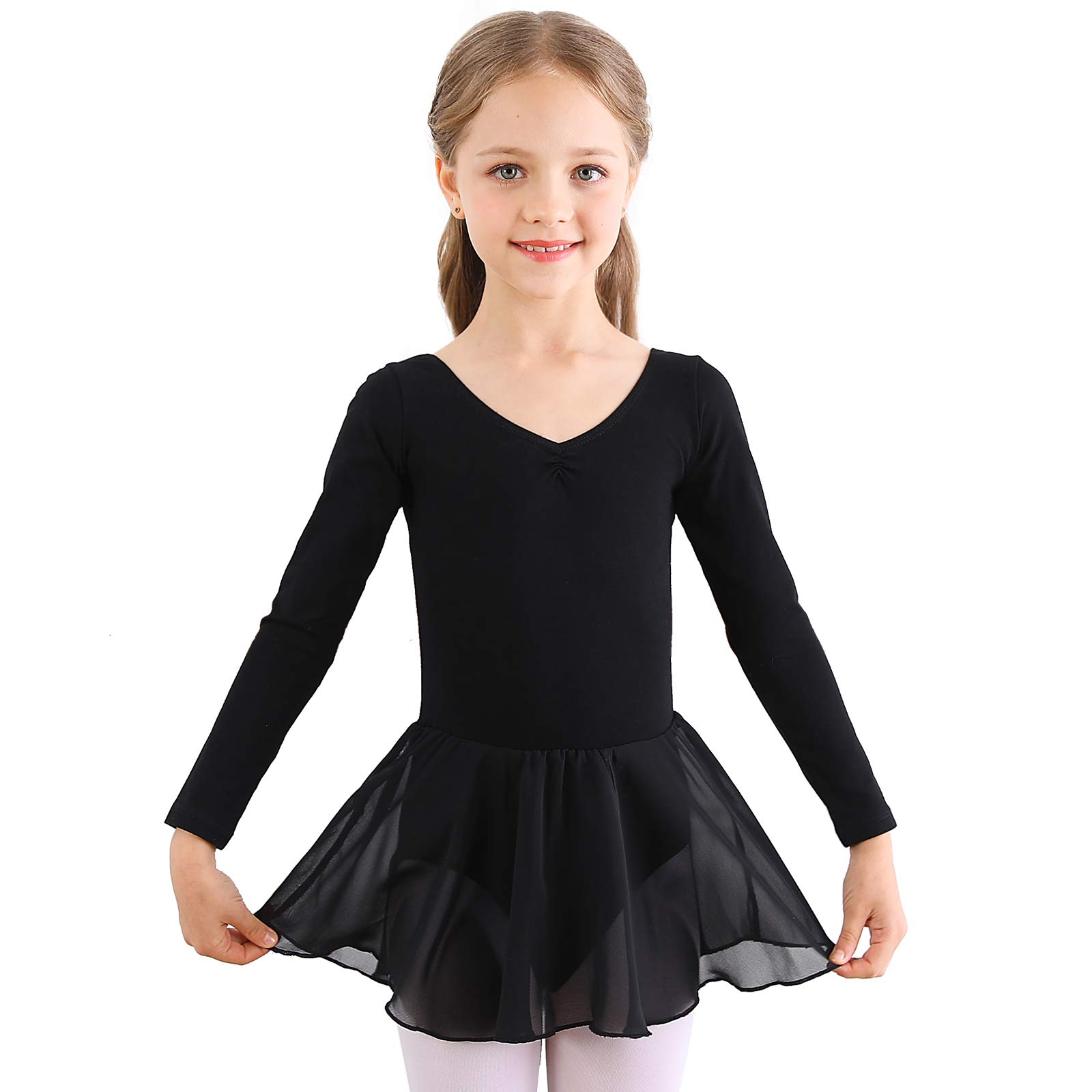 Bezioner Kinder Ballettkleidung Mädchen Ballettkleid Kurzarm Balletttrikot Ballettanzug Tanzkleid Tanzbody aus Baumwolle mit Chiffon Rock Tütü
