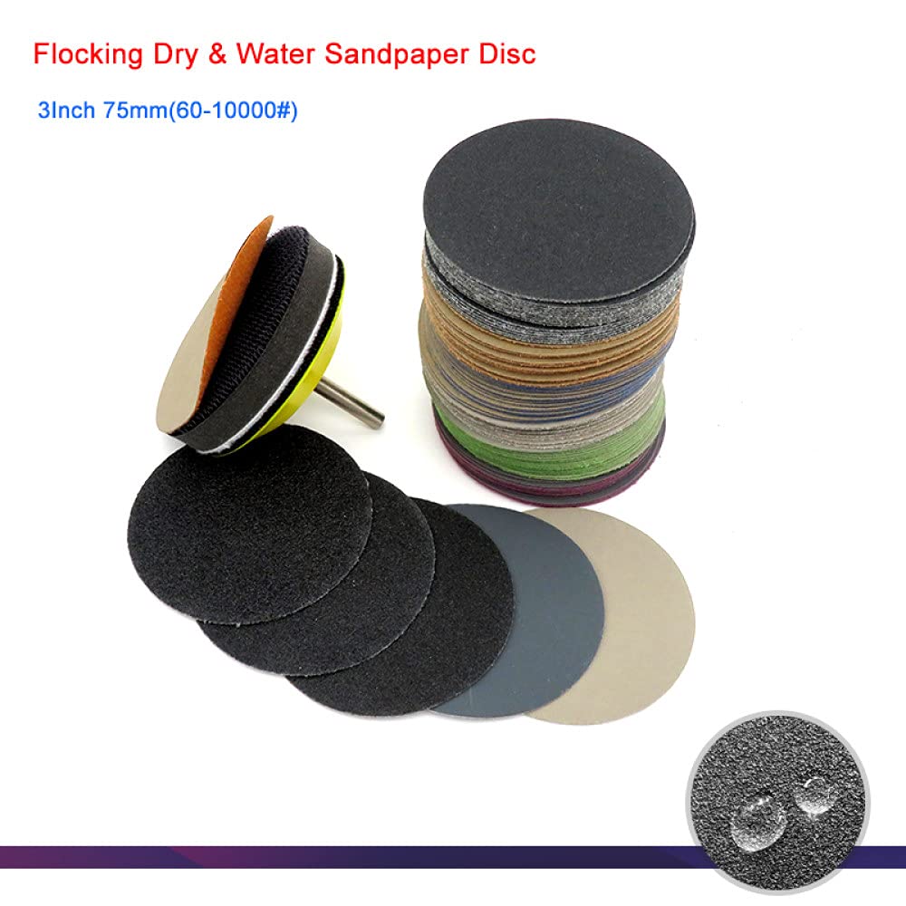 3 pulgadas 75 mm 60-10000 grano Flocado seco y amp; Papel de lija con agua para pulir y pulir papel de lija abrasivo, 3 pulgadas (100 piezas), 320
