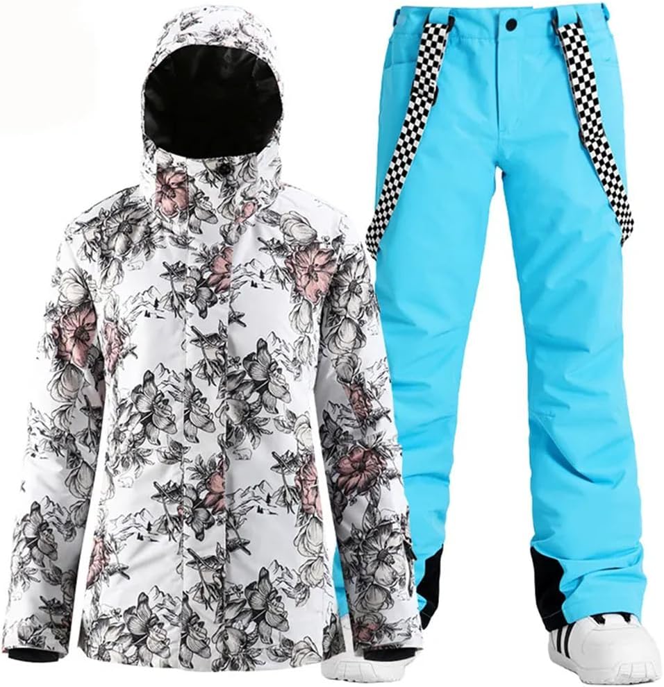 Hcclijo Women's Winter Snow Suit Snowboard Clothing Waterproof Costumes Outdoor Ski Sets Jackets + Strap Pants