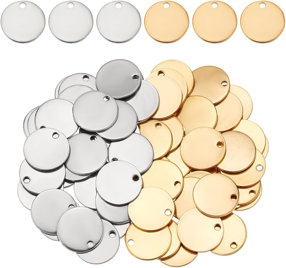PH PandaHall 304 Stainless Steel Stamping Blanks,Round Charms Metal Blank Stamping Tag Pendants for Engraving Necklace Making