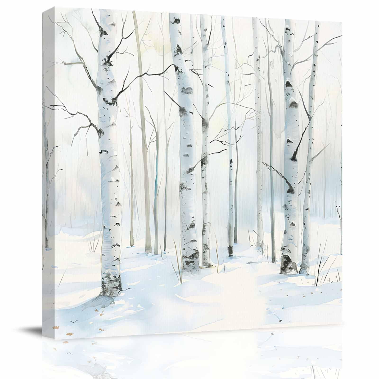 Amazon.com: Canvas Wall Art Prints, Winter White Birch Forest Snow